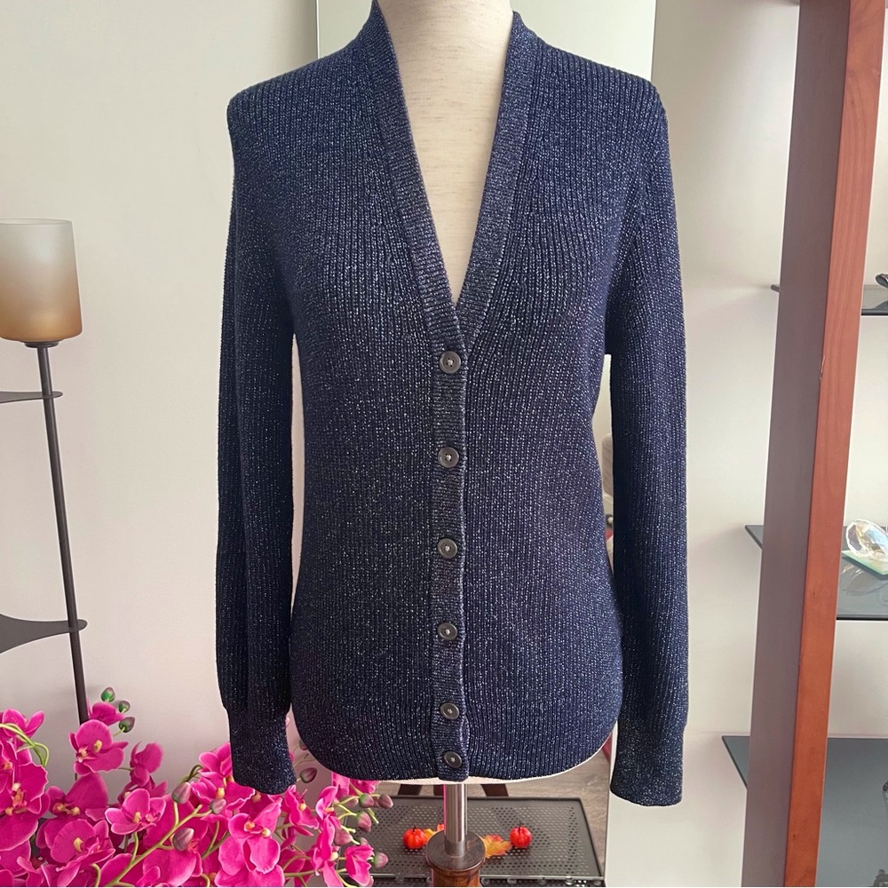 NWOT J Crew Ribbed Metallic Cardigan in Navy